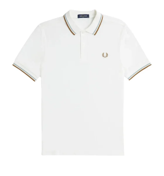 Fred Perry - Twin Tipped Polo Shirt - Snow White/ Blue/ Caramel