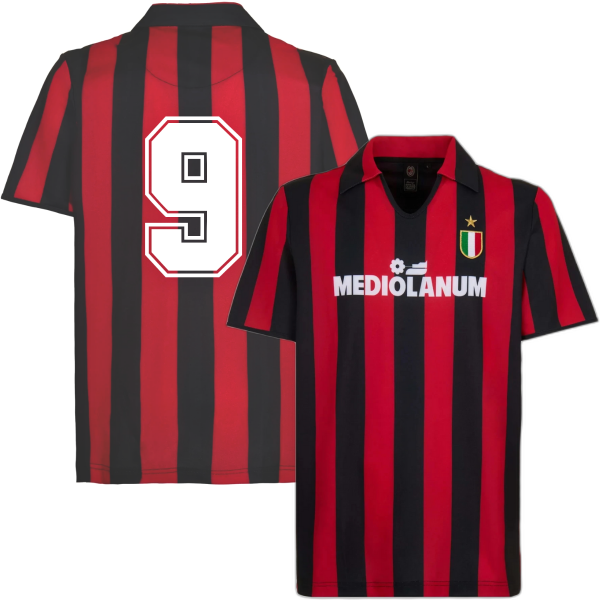 AC Milan Retro Voetbalshirt 1988-1989 + Nummer 9 Van Basten
