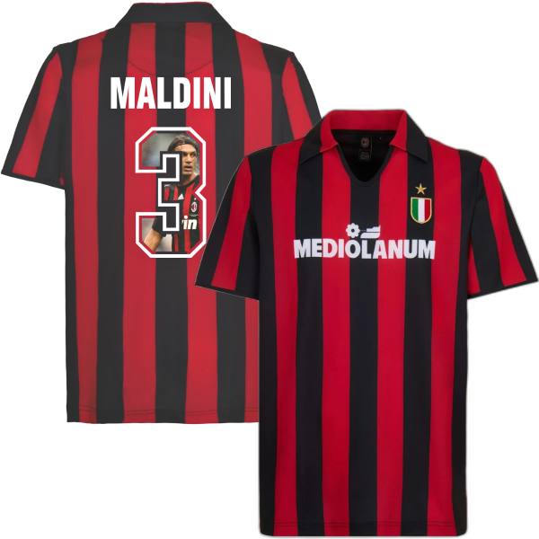 AC Milan Retro Football Shirt 1988 + Maldini 3 (Photo Style)