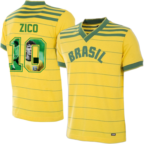 Brazil Retro Football Shirt 1984 + Zico 10 (Photo Style)