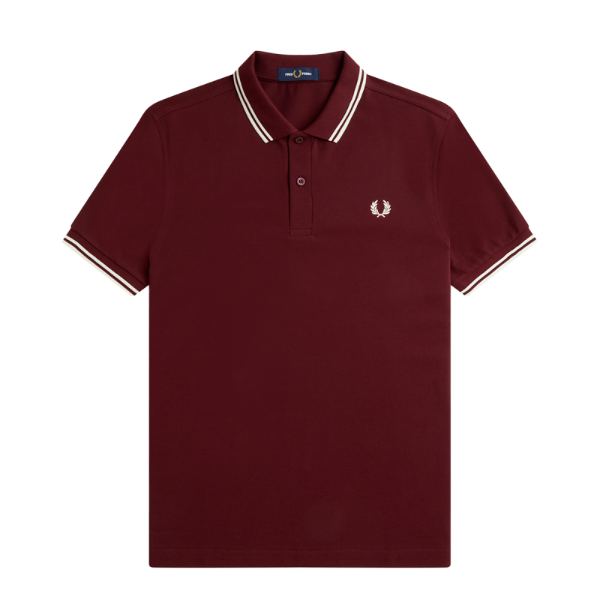 Picture of Fred Perry - Twin Tipped Polo Shirt - Oxblood/ Ecru